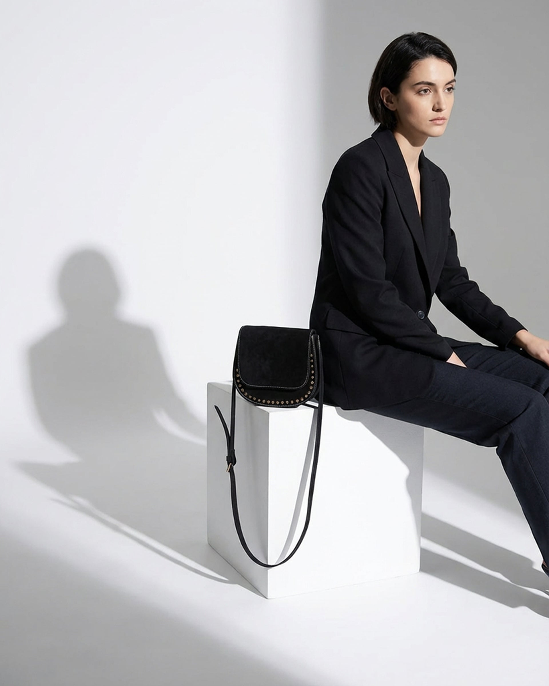 The Valentina Suede Saddle Bag - Black