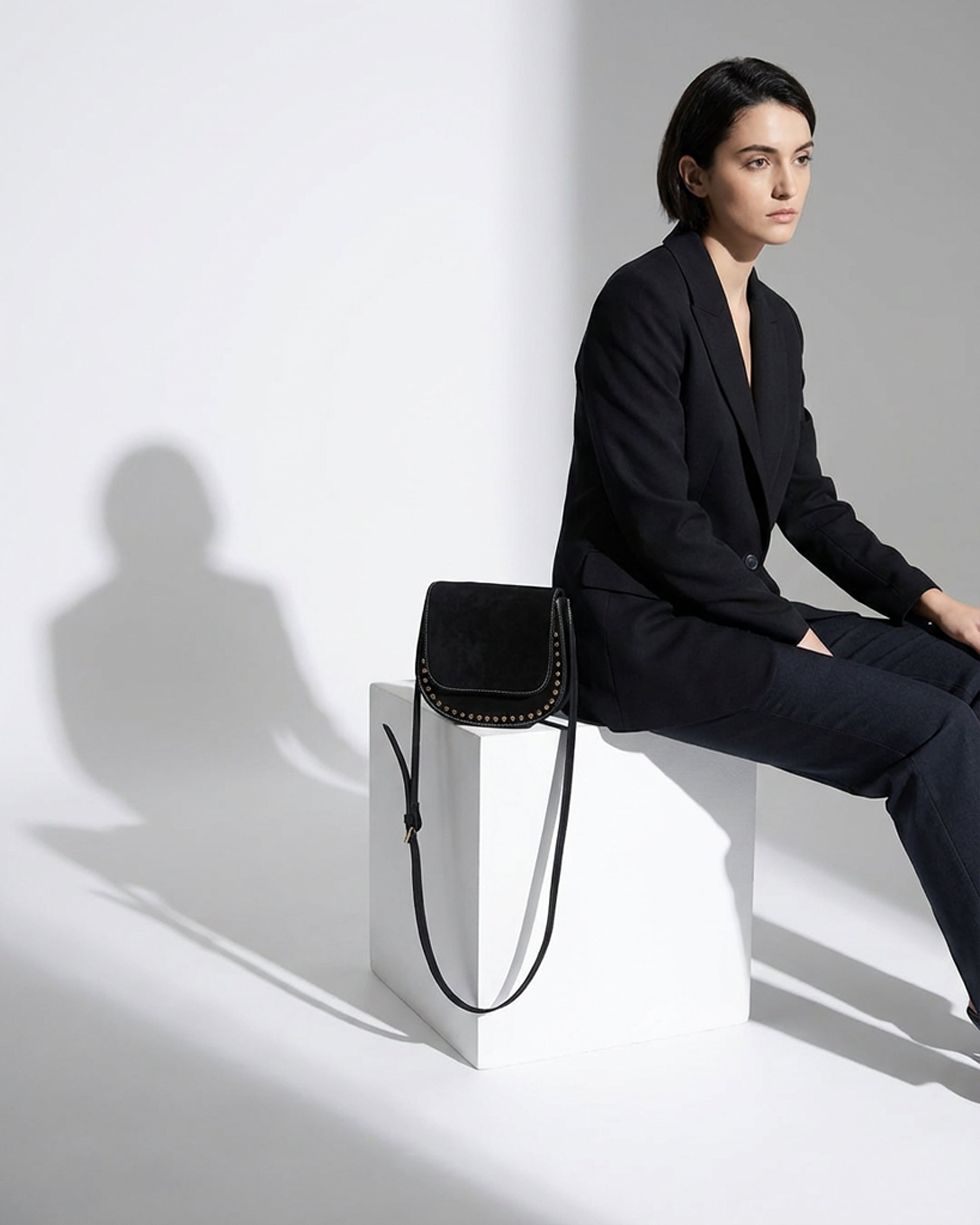 The Valentina Suede Saddle Bag - Black