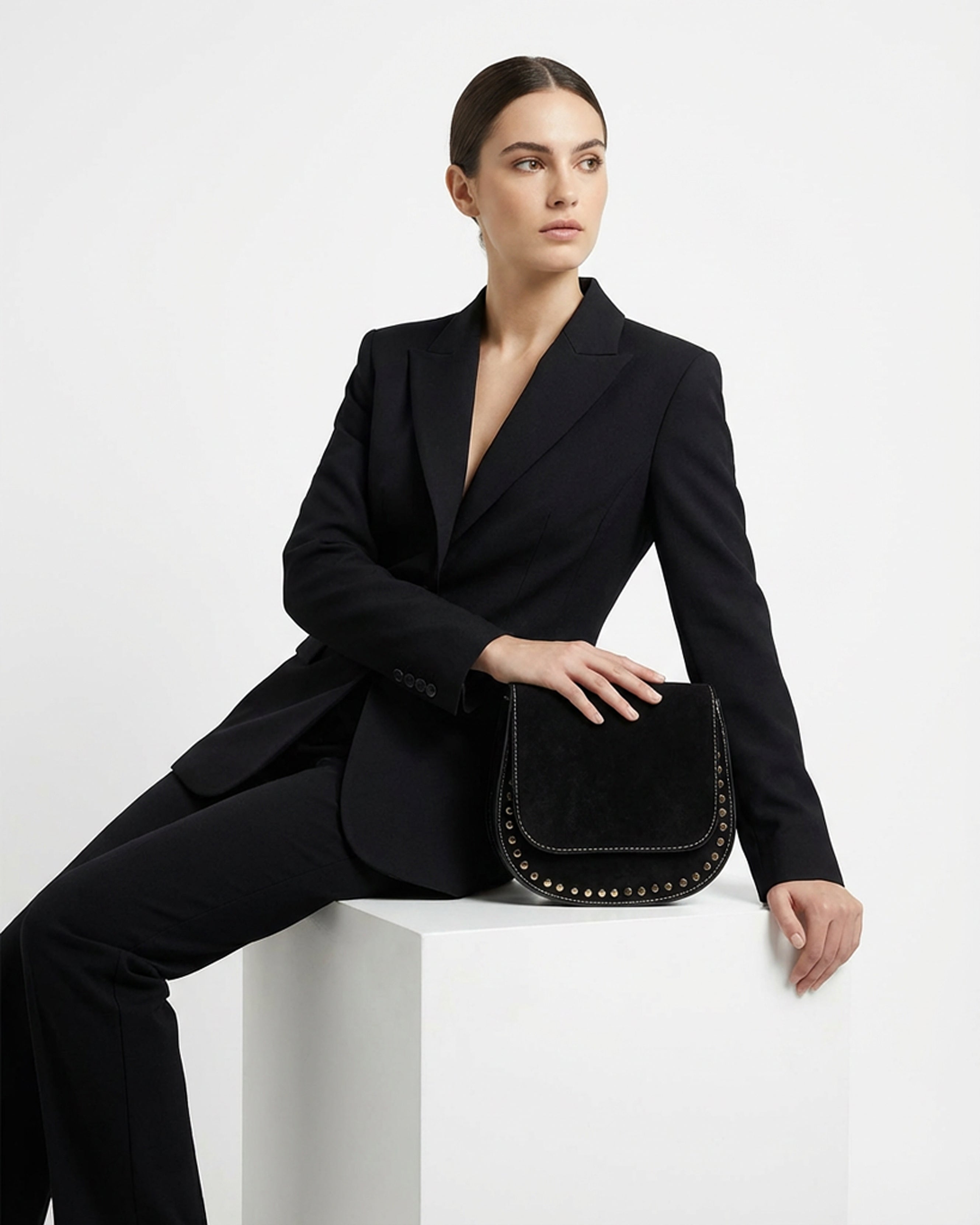 The Valentina Suede Saddle Bag - Black Secondary image