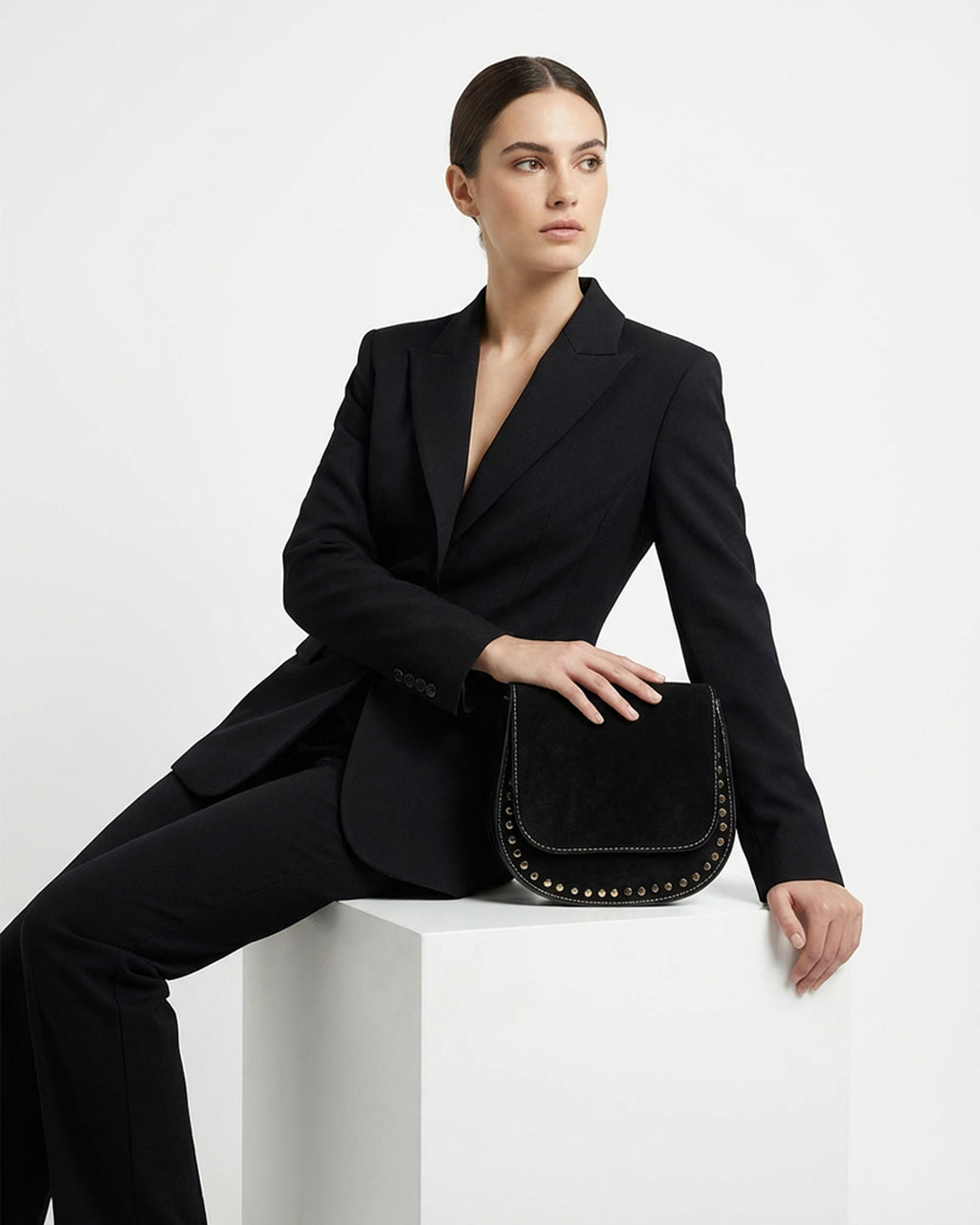 The Valentina Suede Saddle Bag - Black