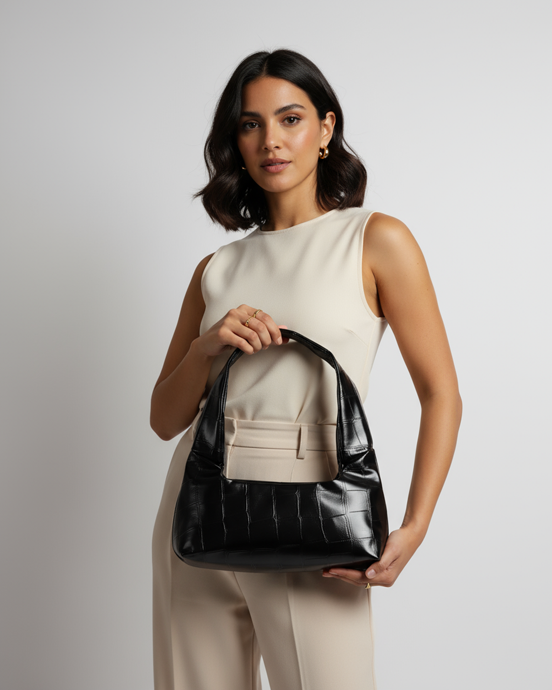 The Croc Line Bag black croc embossed shoulder bag - product view 4