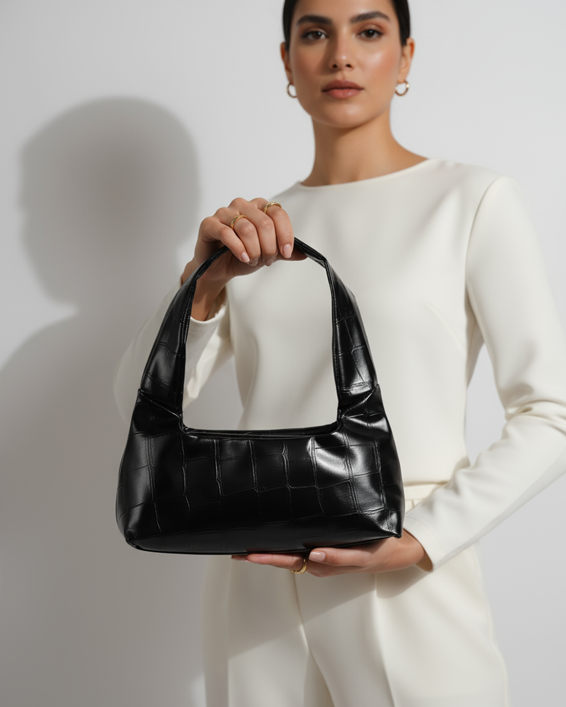 The Croc Line Bag black croc embossed shoulder bag - product view 1