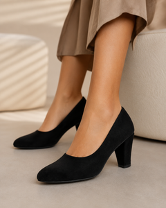 Vanta women's black suede-look pointed-toe block heel pumps - product view 2