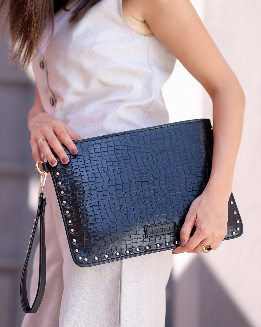 Midnight Croco Luxe Clutch