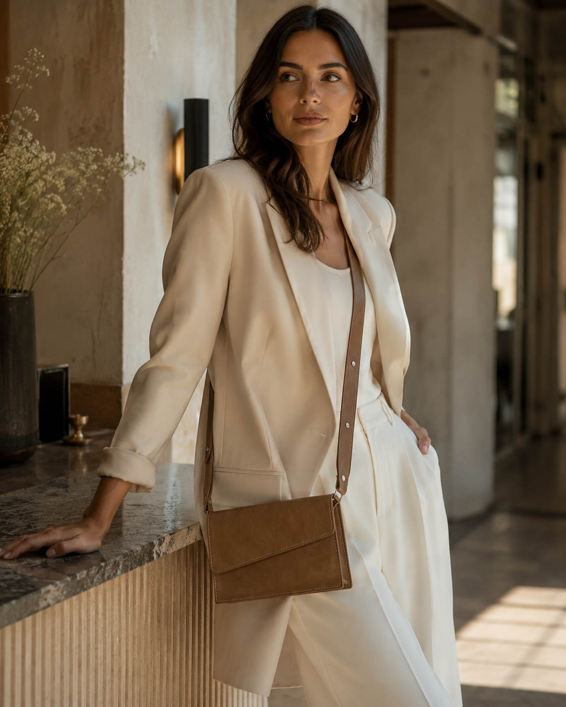 The Celine - Taupe Brown glossy taupe brown crackled shoulder bag view 1