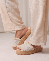 Cream Fray Edge Wedge