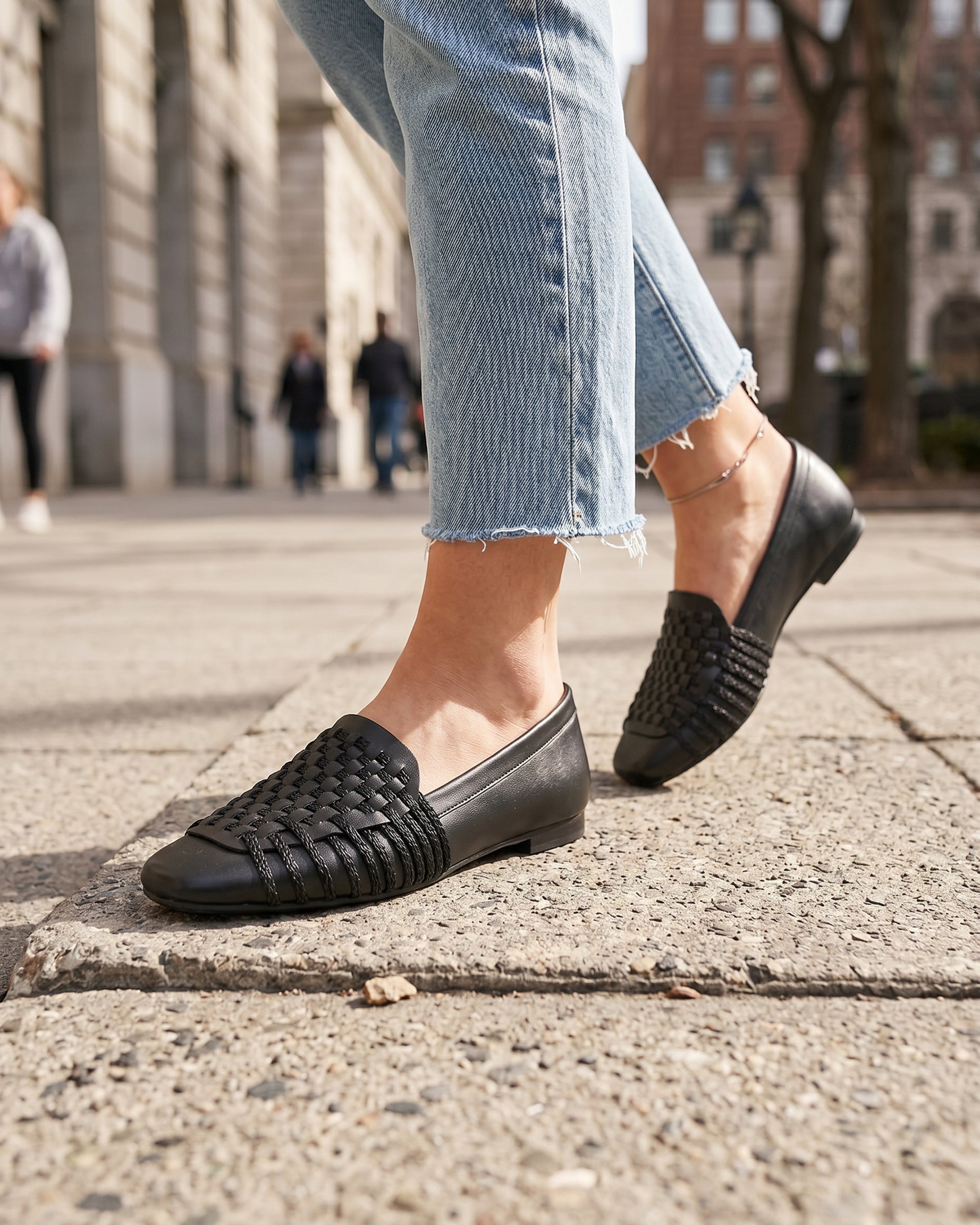 The Romy Woven Loafer - Black faux leather woven slip-on flat 2