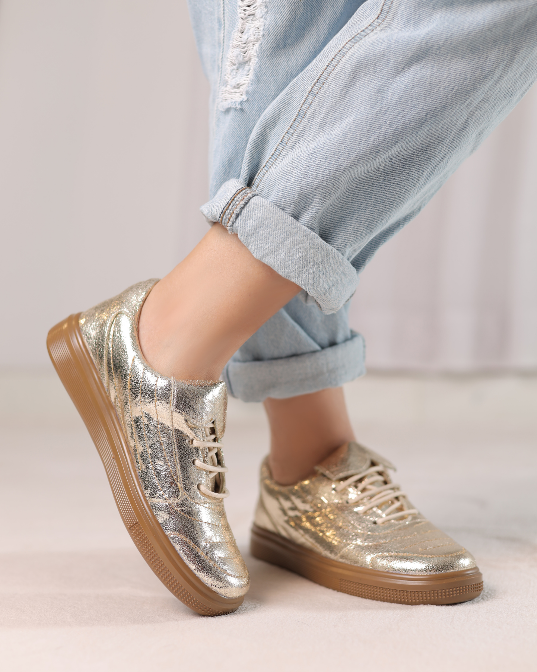 Aurora Gold Luxe Sneakers metallic gold low-top lace-up sneakers 2