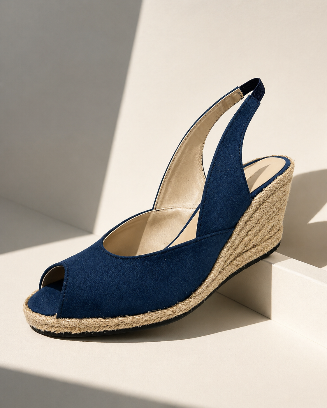 The Kaia Espadrille Wedge - Navy Blue - faux suede slingback espadrille wedge 3