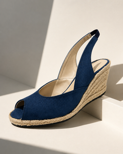 The Kaia Espadrille Wedge - Navy Blue - faux suede slingback espadrille wedge 3