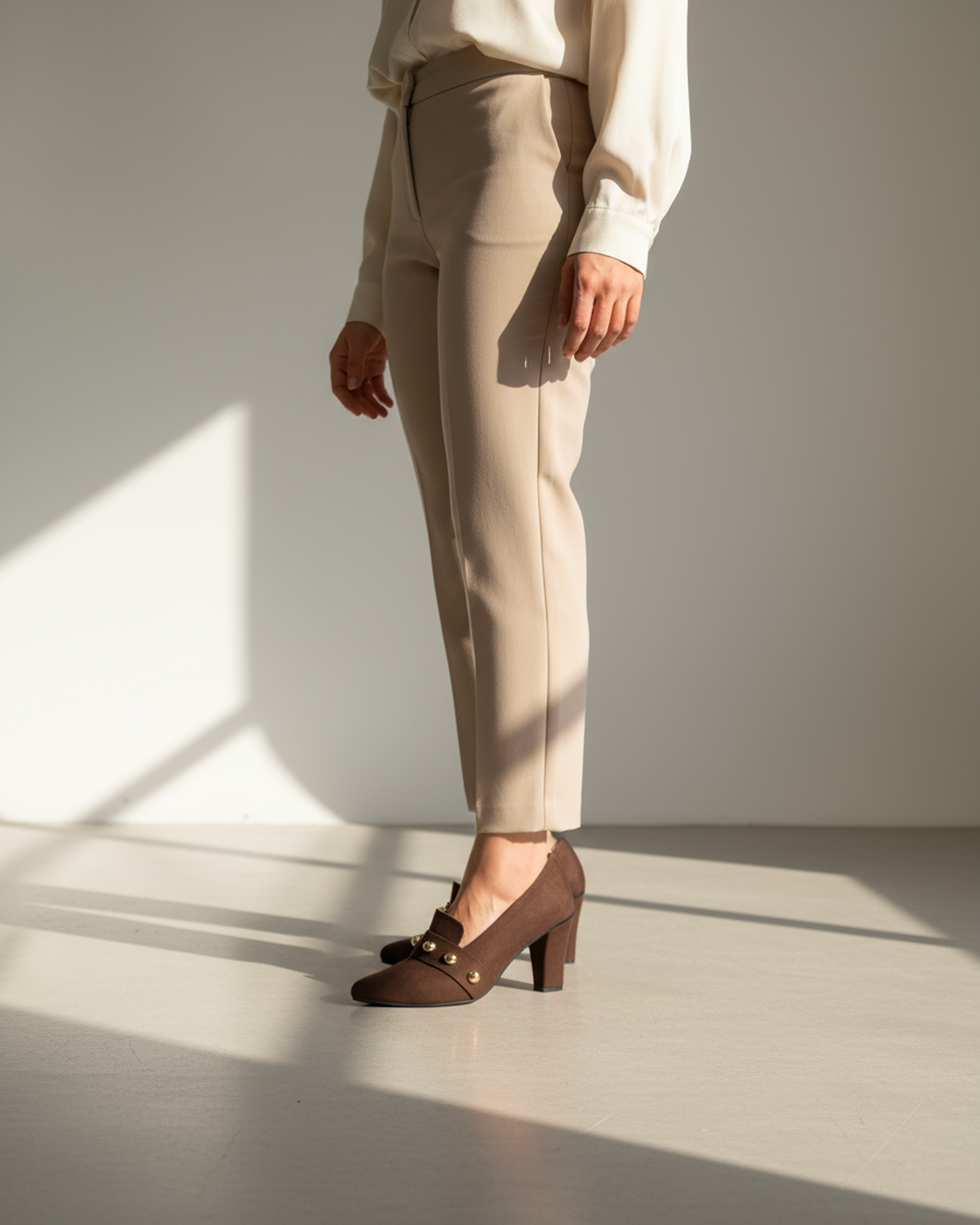 The Elara Studded Block Heel - Brown