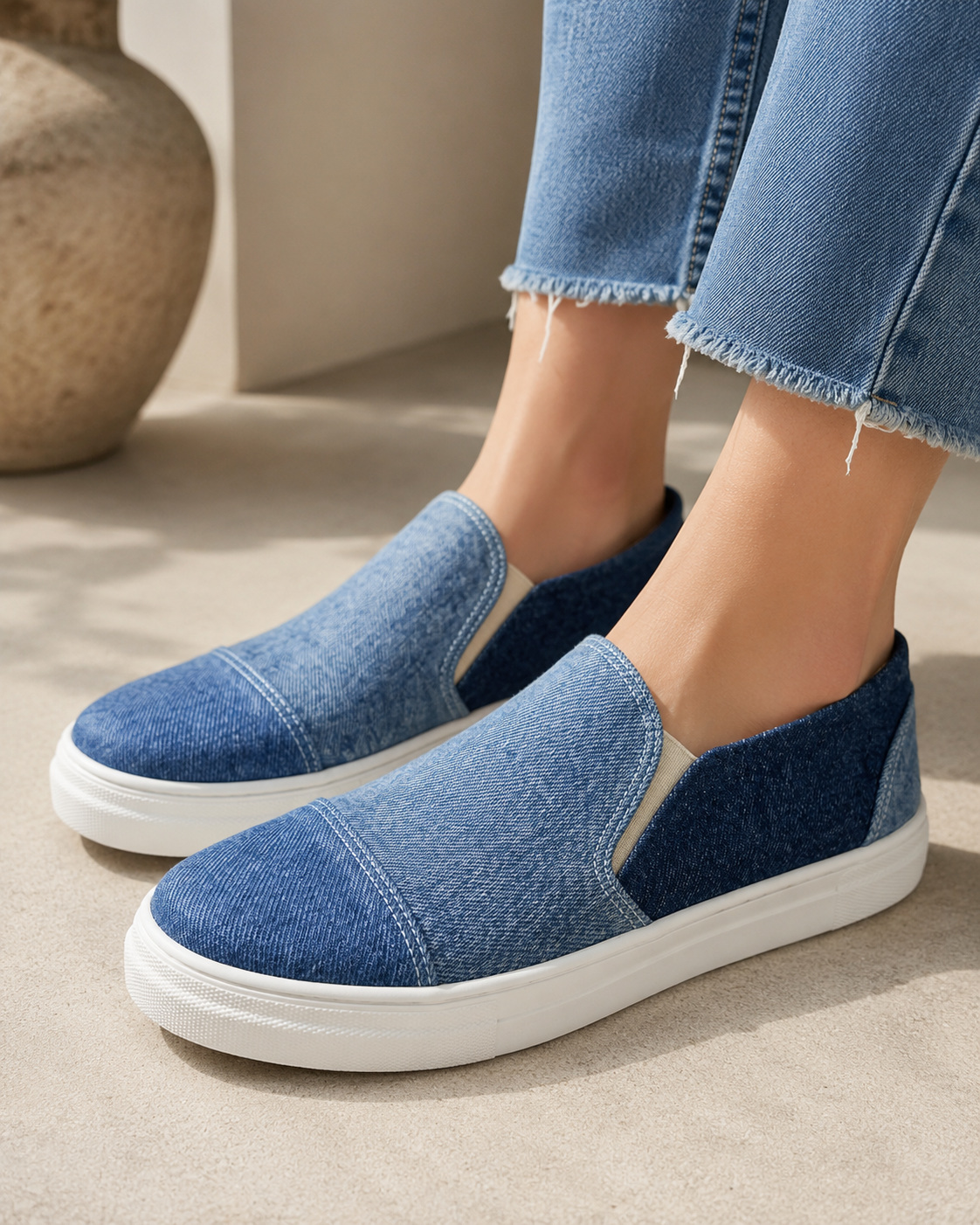 Indigo Slip-On women's blue denim canvas low-top slip-on sneakers - product view 2