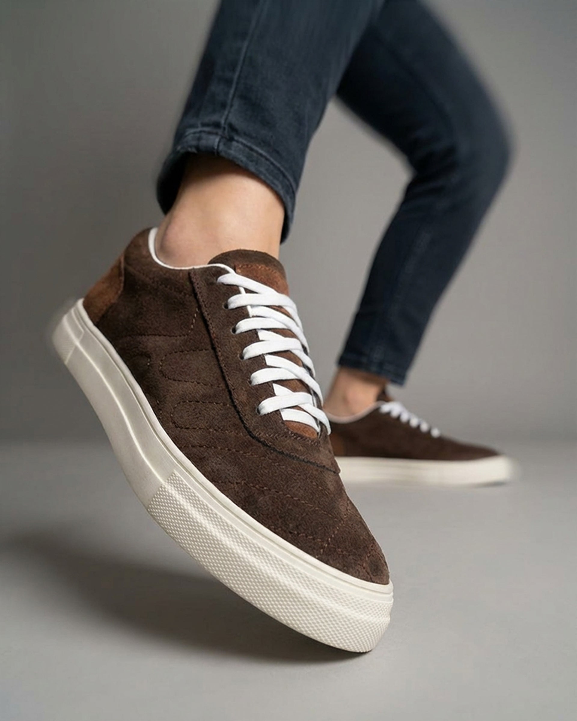 The Oak Quilted Sneaker brown suede lace-up sneakers - product view 2