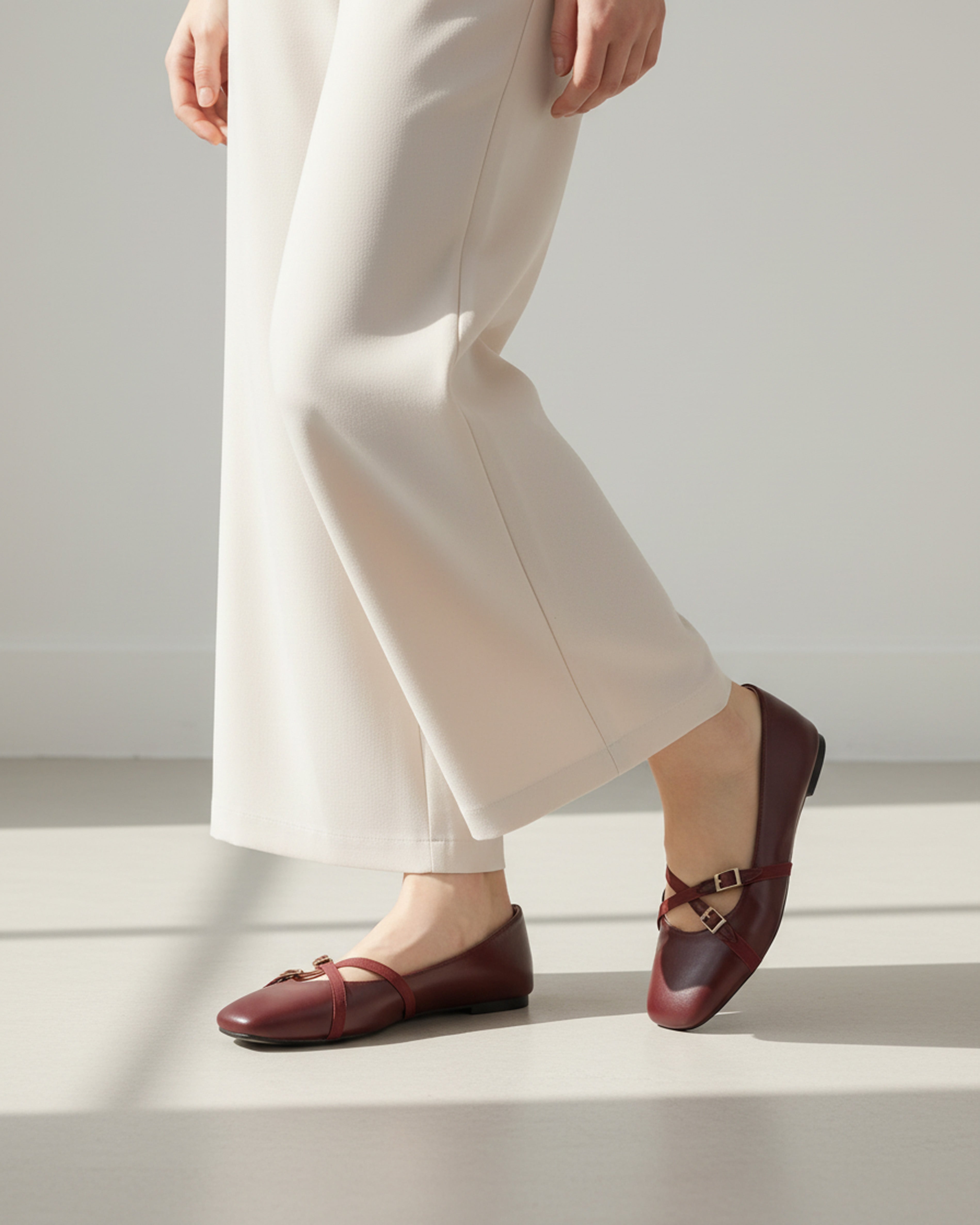The Bianca Buckle Flat - Burgundy