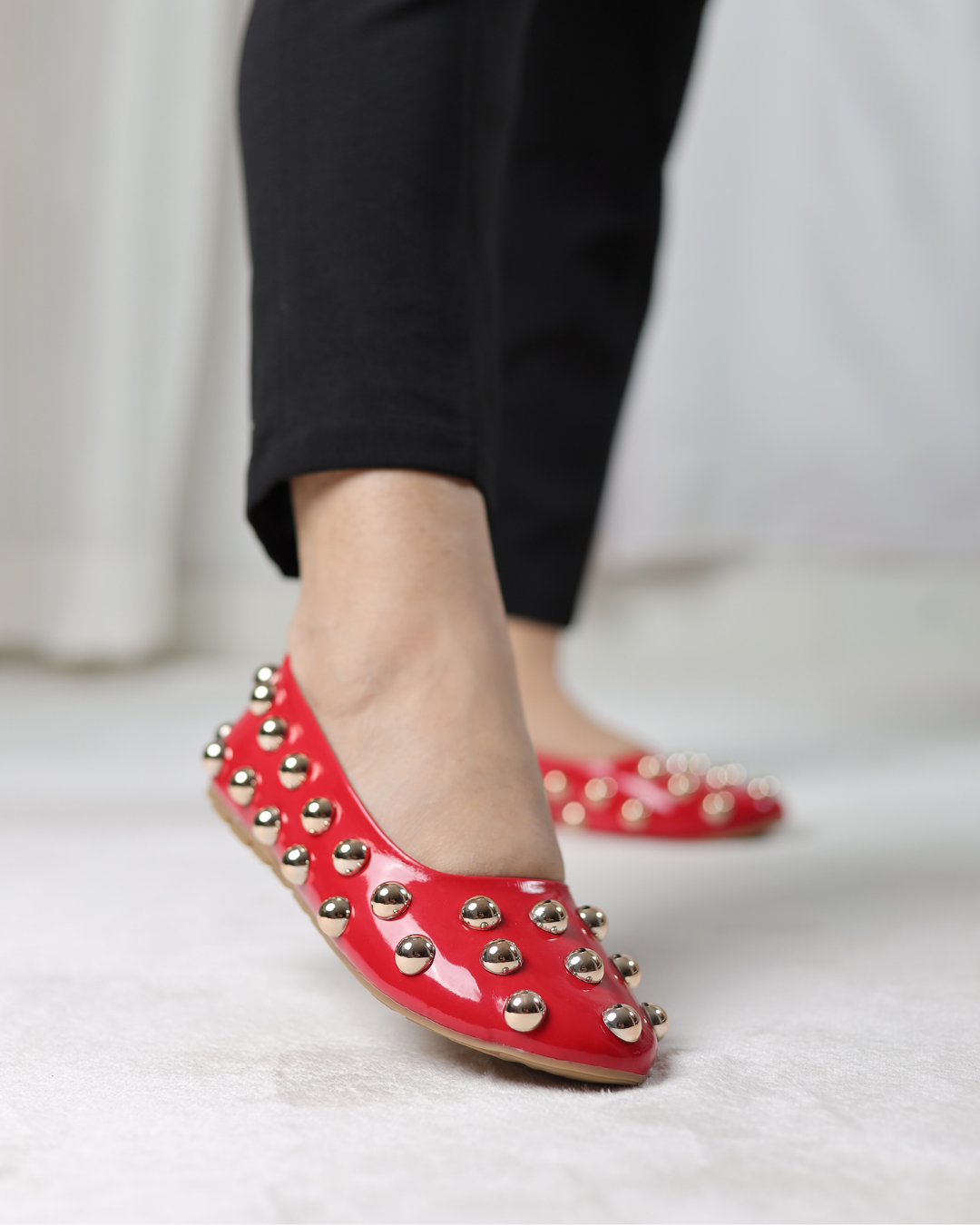 Studded Rebel Flats red patent flats with metallic studs - product view 2