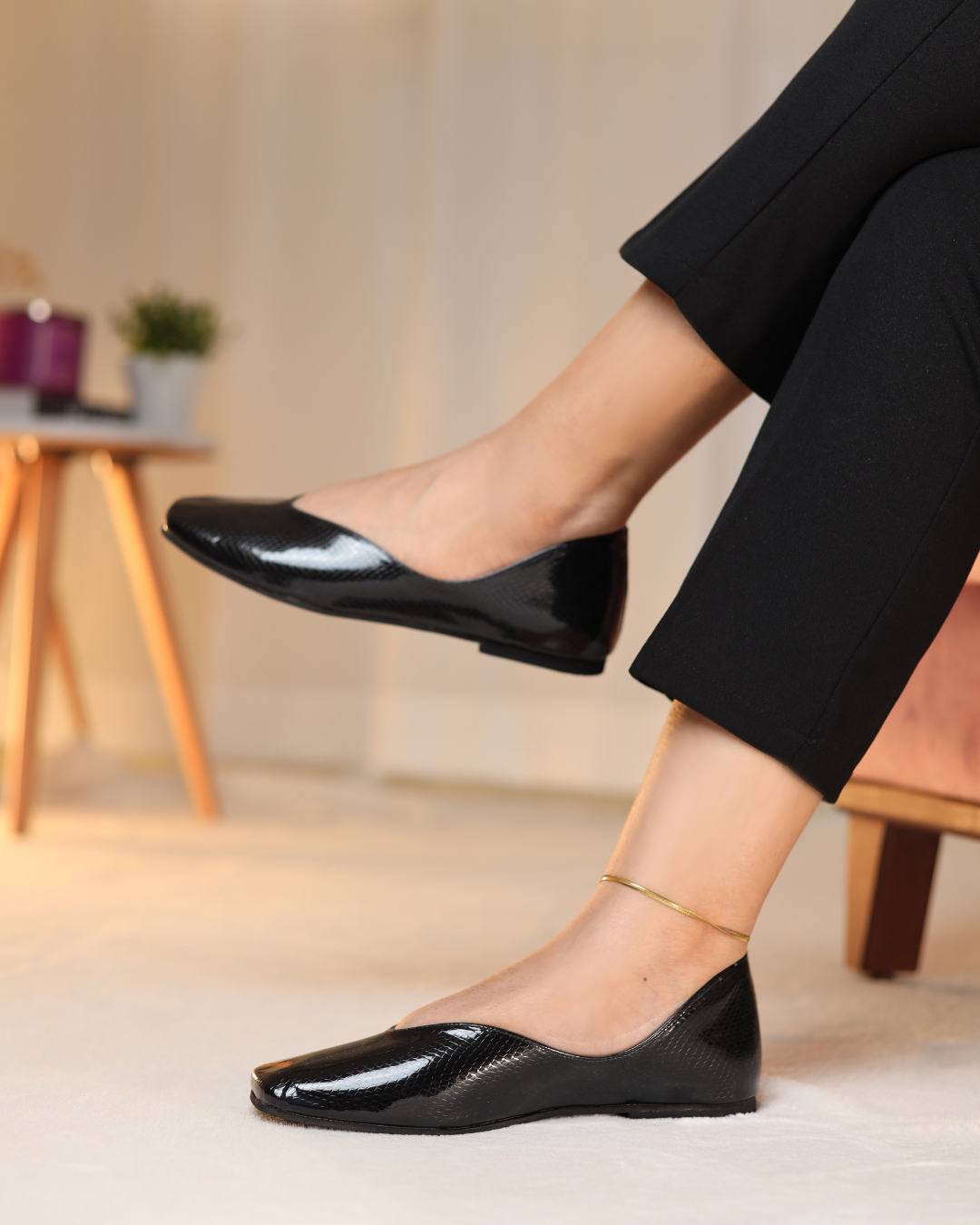 Obsidian Wave black patent textured slip-on flats - product view 2