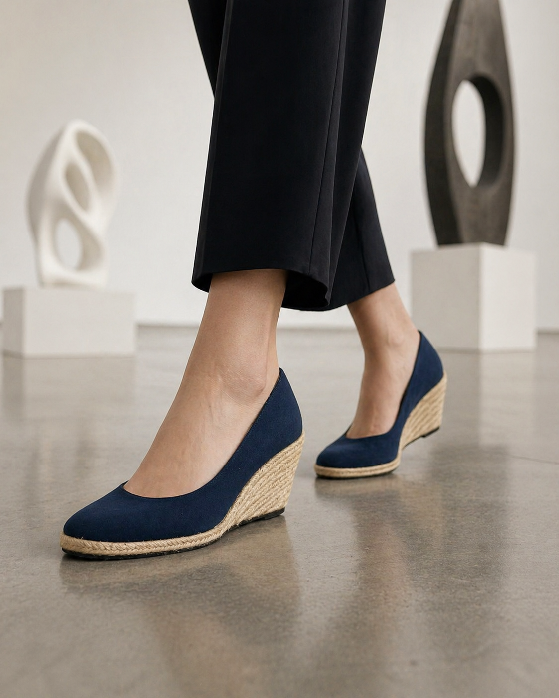 The Mara Wedge - Navy Blue faux suede espadrille heel in Navy Blue - product view 3