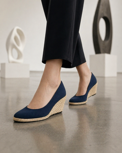 The Mara Wedge - Navy Blue faux suede espadrille heel in Navy Blue - product view 3