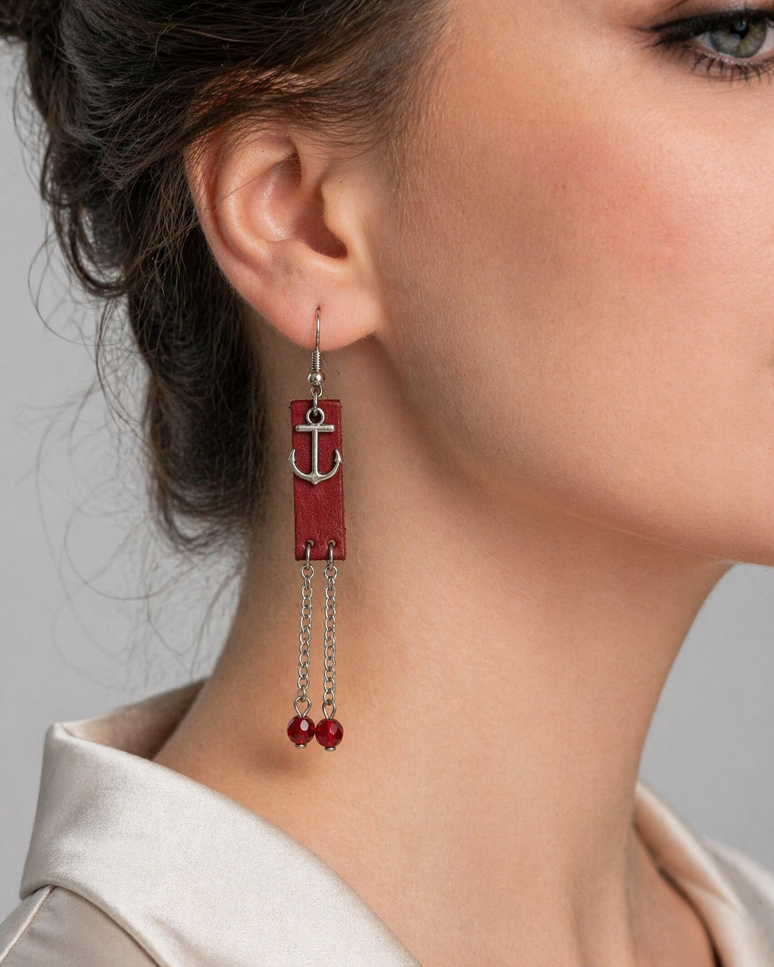 The Zola Leather Drop Earrings burgundy leather silver-tone drop earrings 2