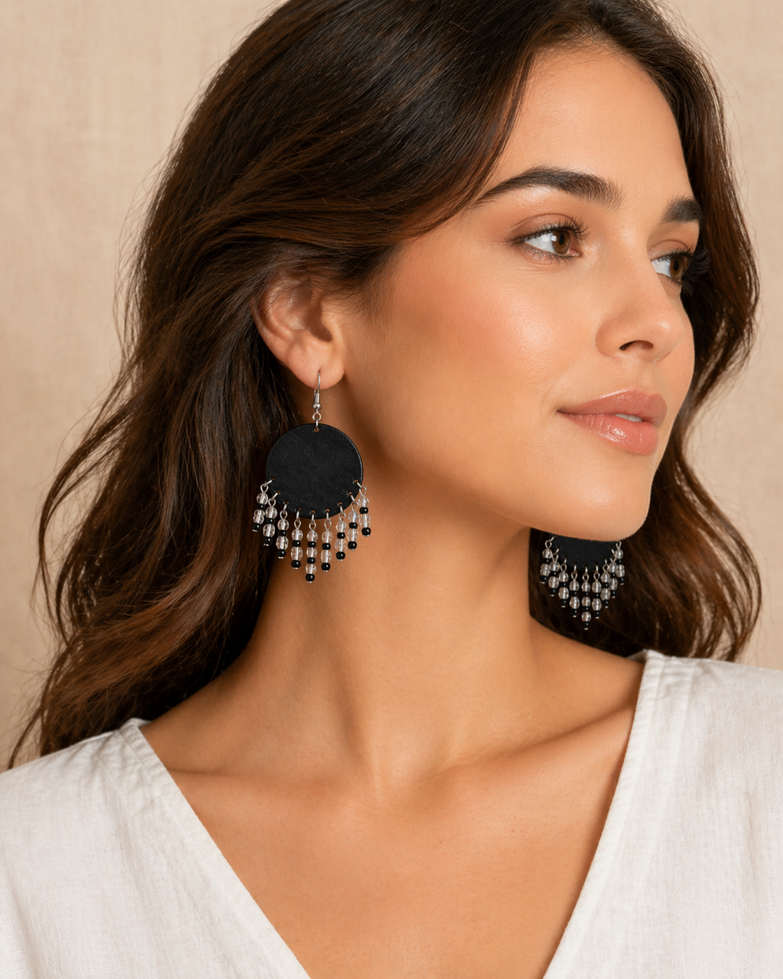 The Zaya Leather Fringe Earrings black leather silver-tone dangle fringe earrings 3