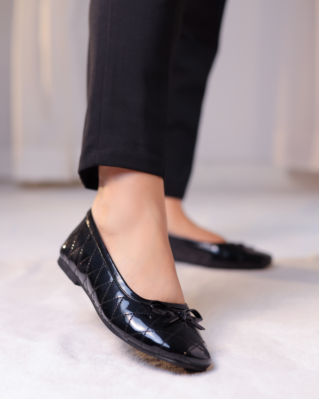 Charm Quilt Flat Black quilted bow ballet flats - product view 5