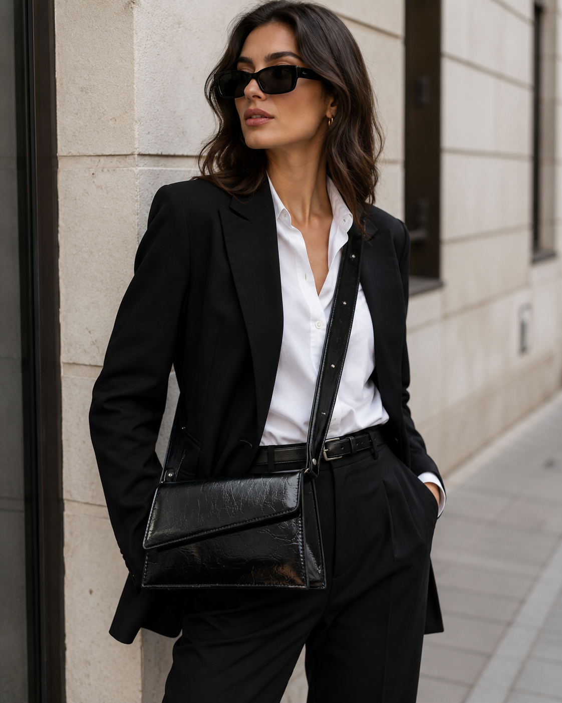 The Celine - Black glossy black crackled shoulder bag view 4
