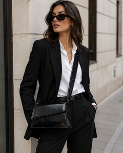 The Celine - Black glossy black crackled shoulder bag view 4