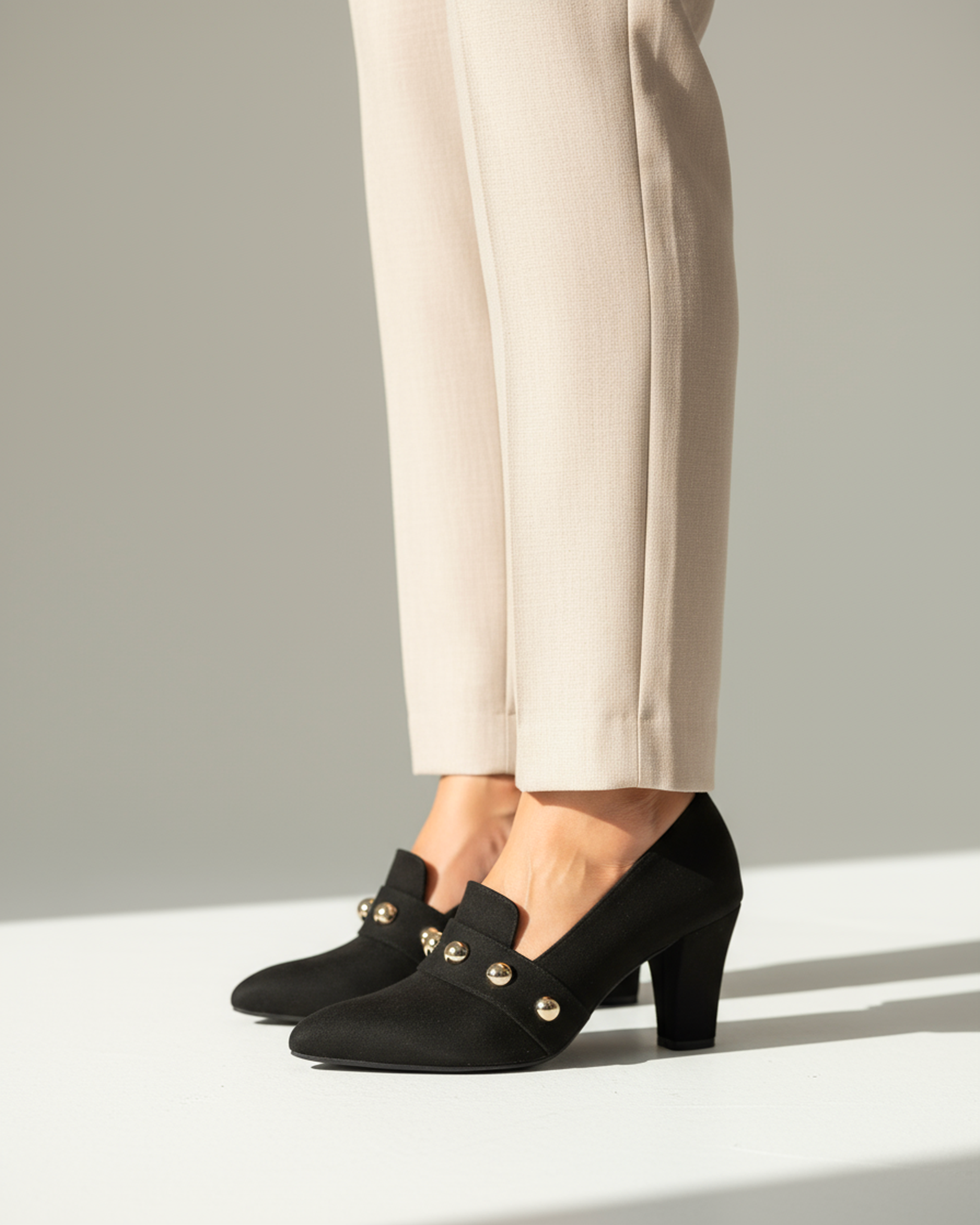 The Elara Studded Block Heel - Black