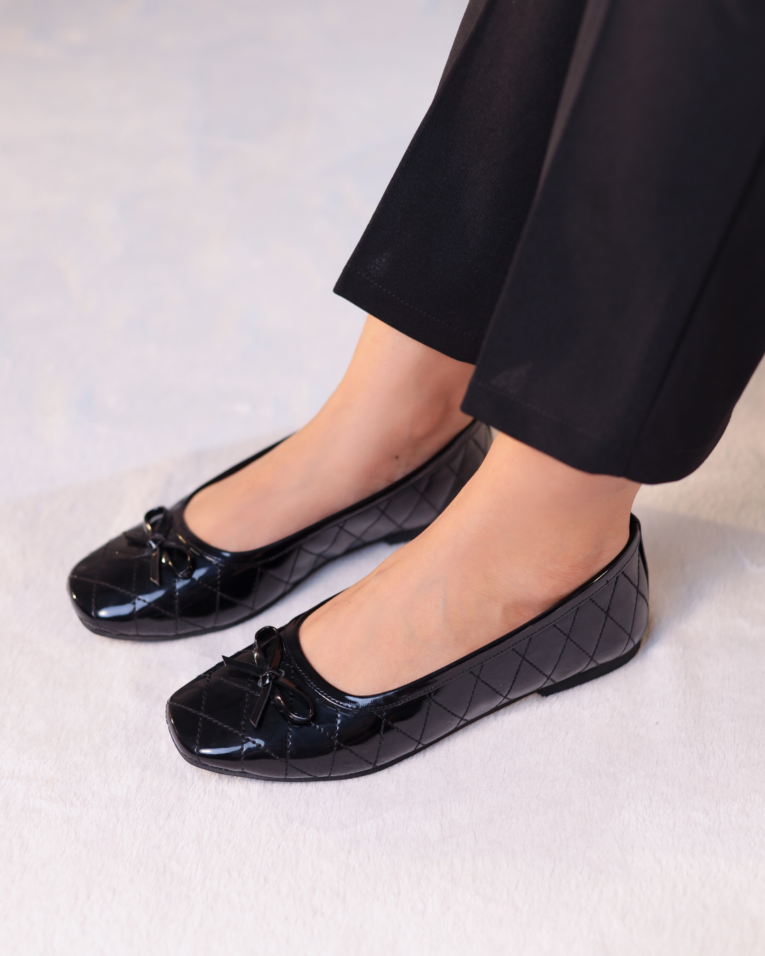 Charm Quilt Flat Black quilted bow ballet flats - product view 1