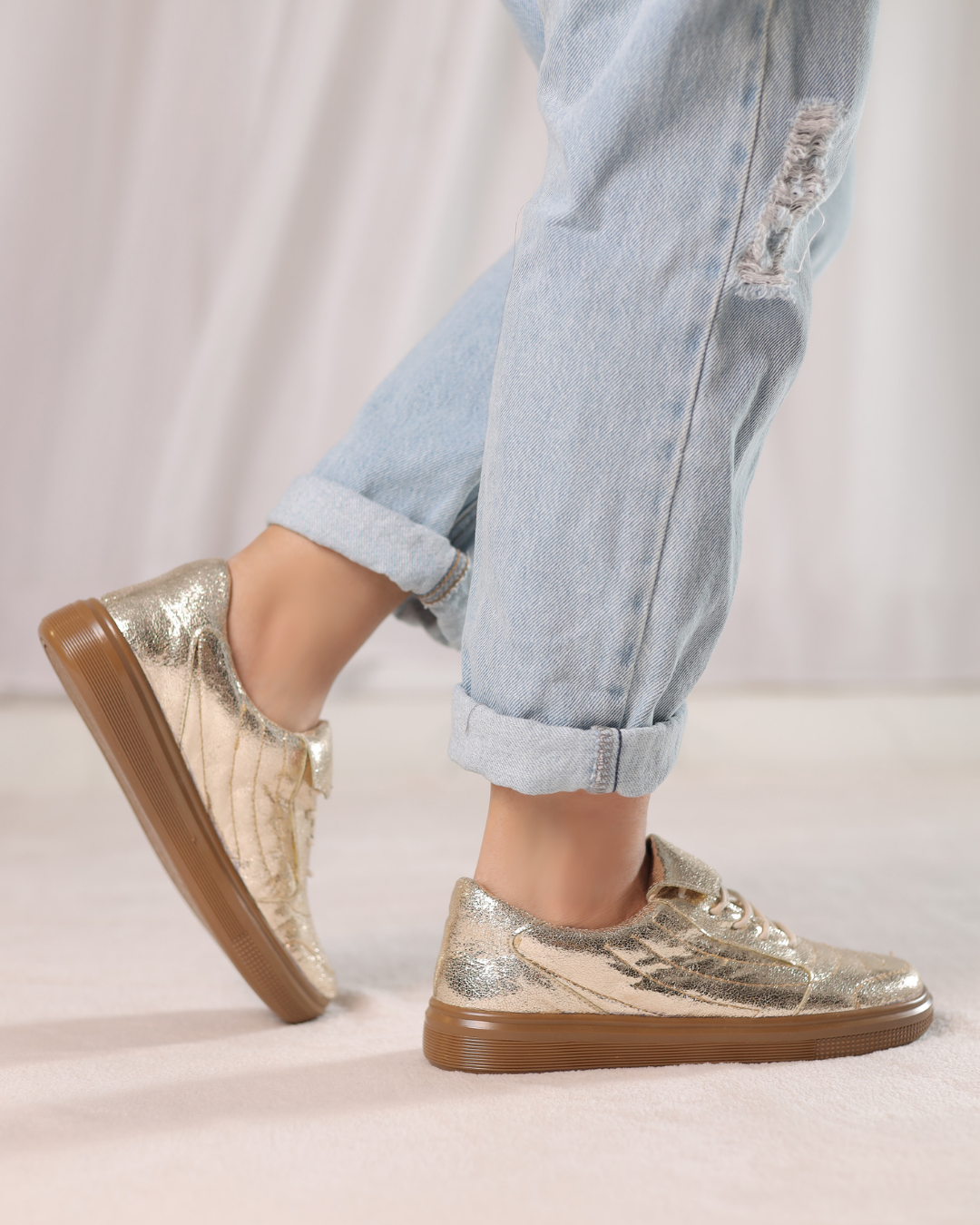 Aurora Gold Luxe Sneakers metallic gold low-top lace-up sneakers 3
