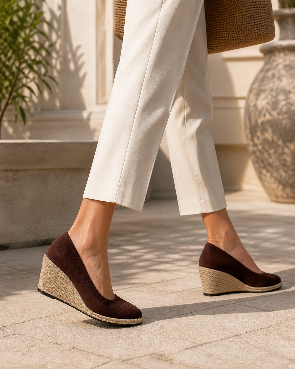 The Mara Wedge - Brown faux suede espadrille heel in Brown - product view 3