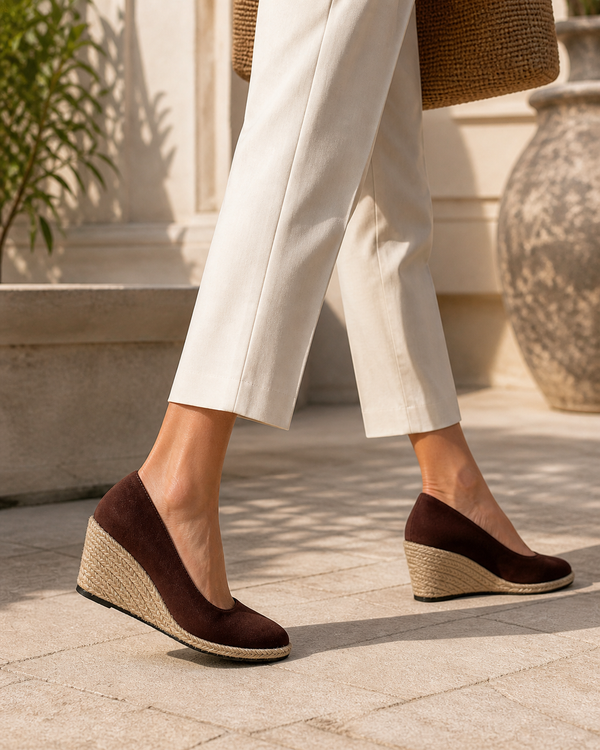 The Mara Wedge - Brown faux suede espadrille heel in Brown - product view 3