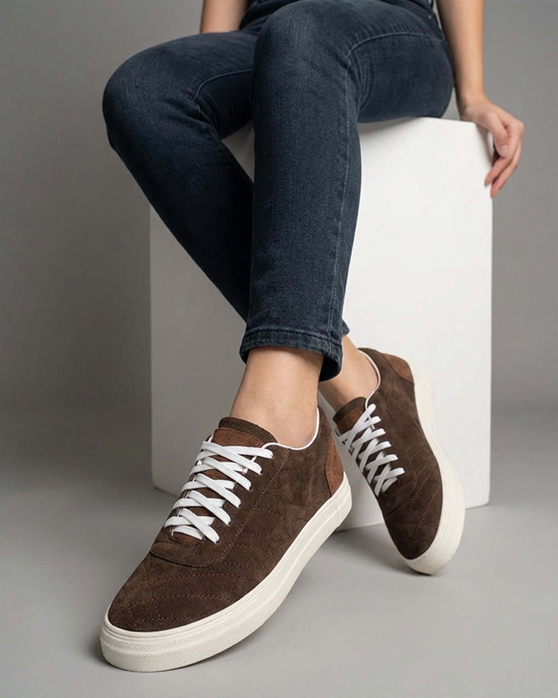 The Oak Quilted Sneaker brown suede lace-up sneakers - product view 3