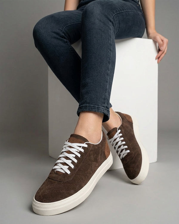 The Oak Quilted Sneaker brown suede lace-up sneakers - product view 3