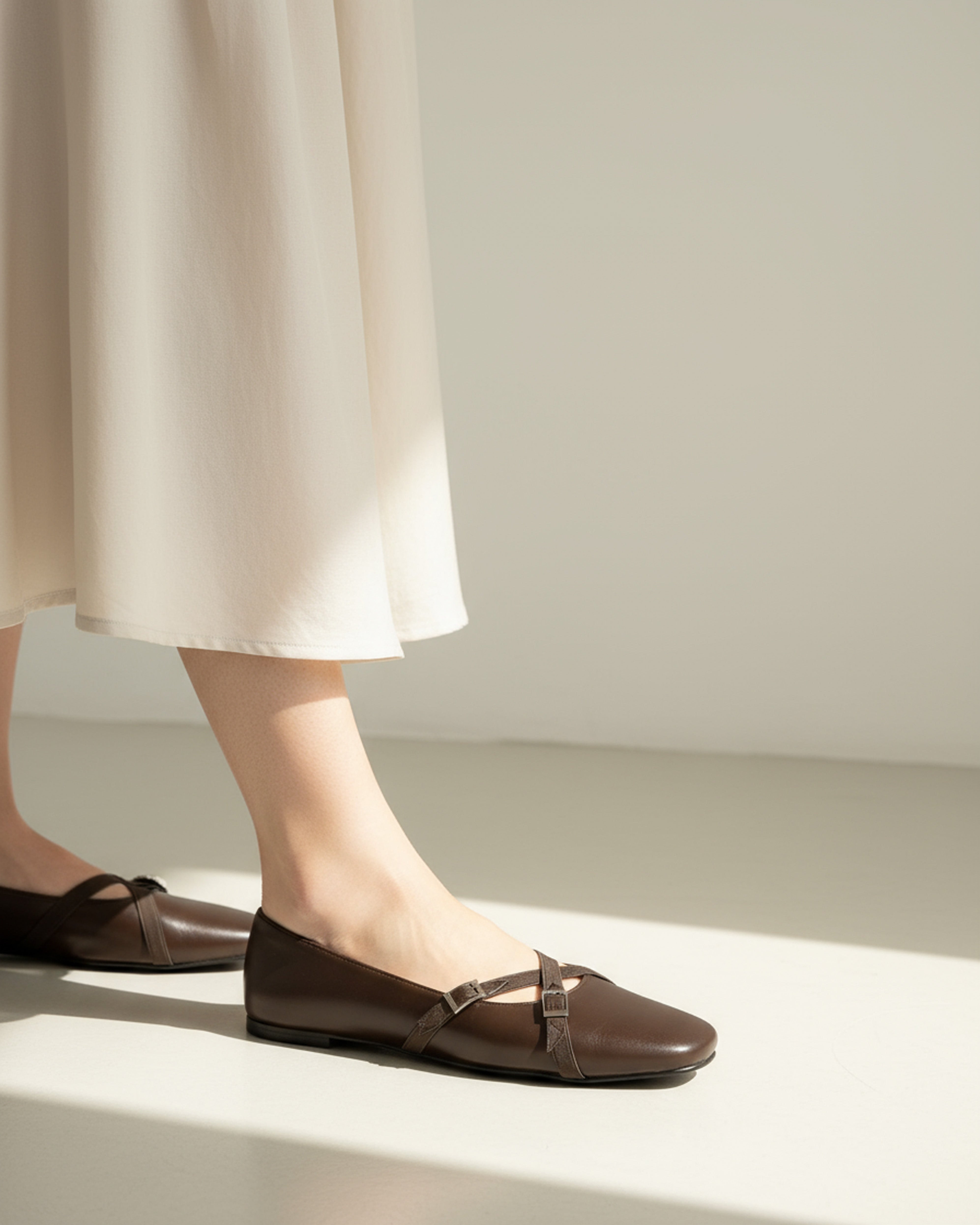The Bianca Buckle Flat - Brown
