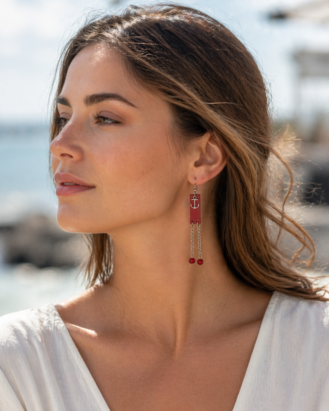 The Zola Leather Drop Earrings burgundy leather silver-tone drop earrings 3