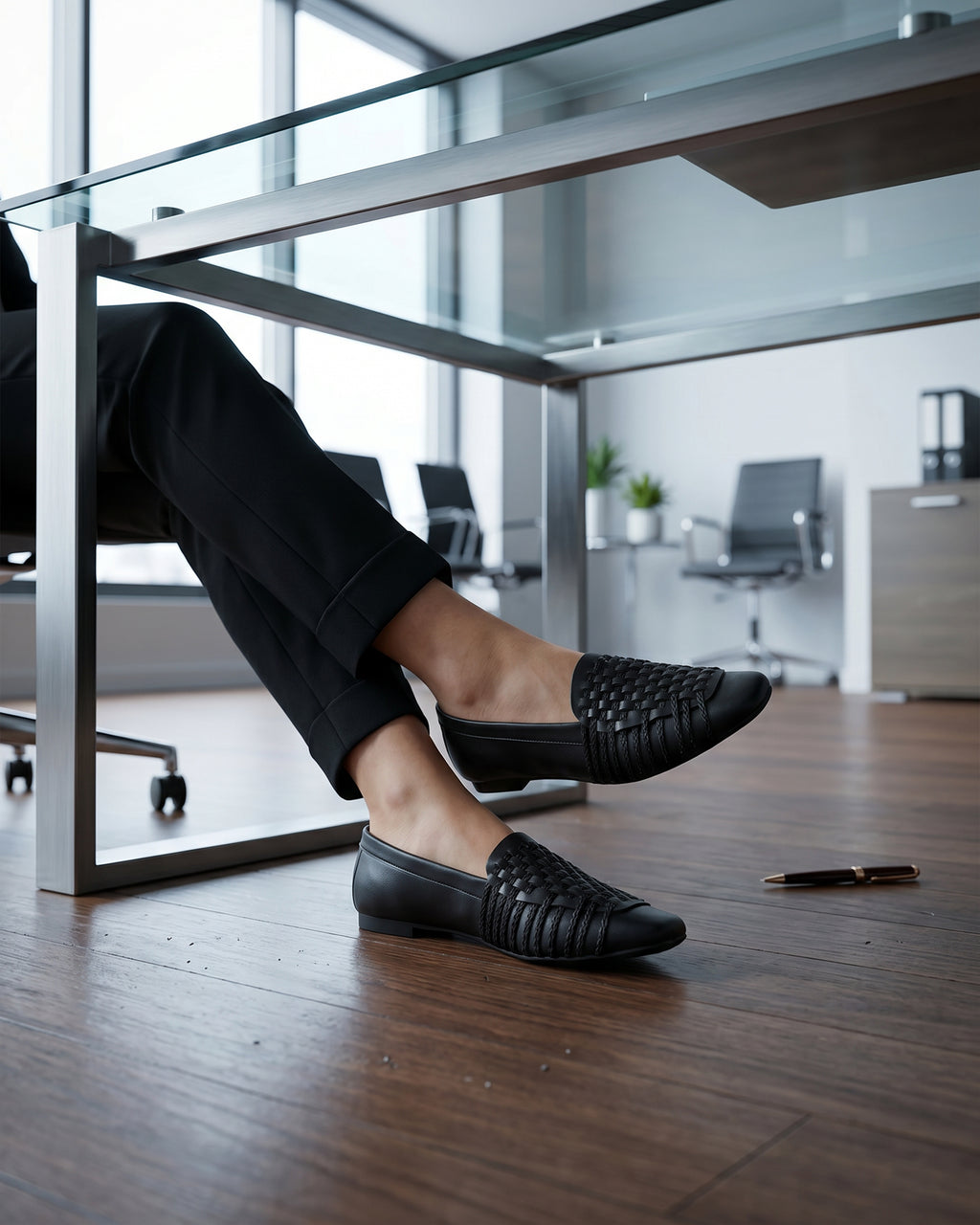 The Romy Woven Loafer - Black faux leather woven slip-on flat 3