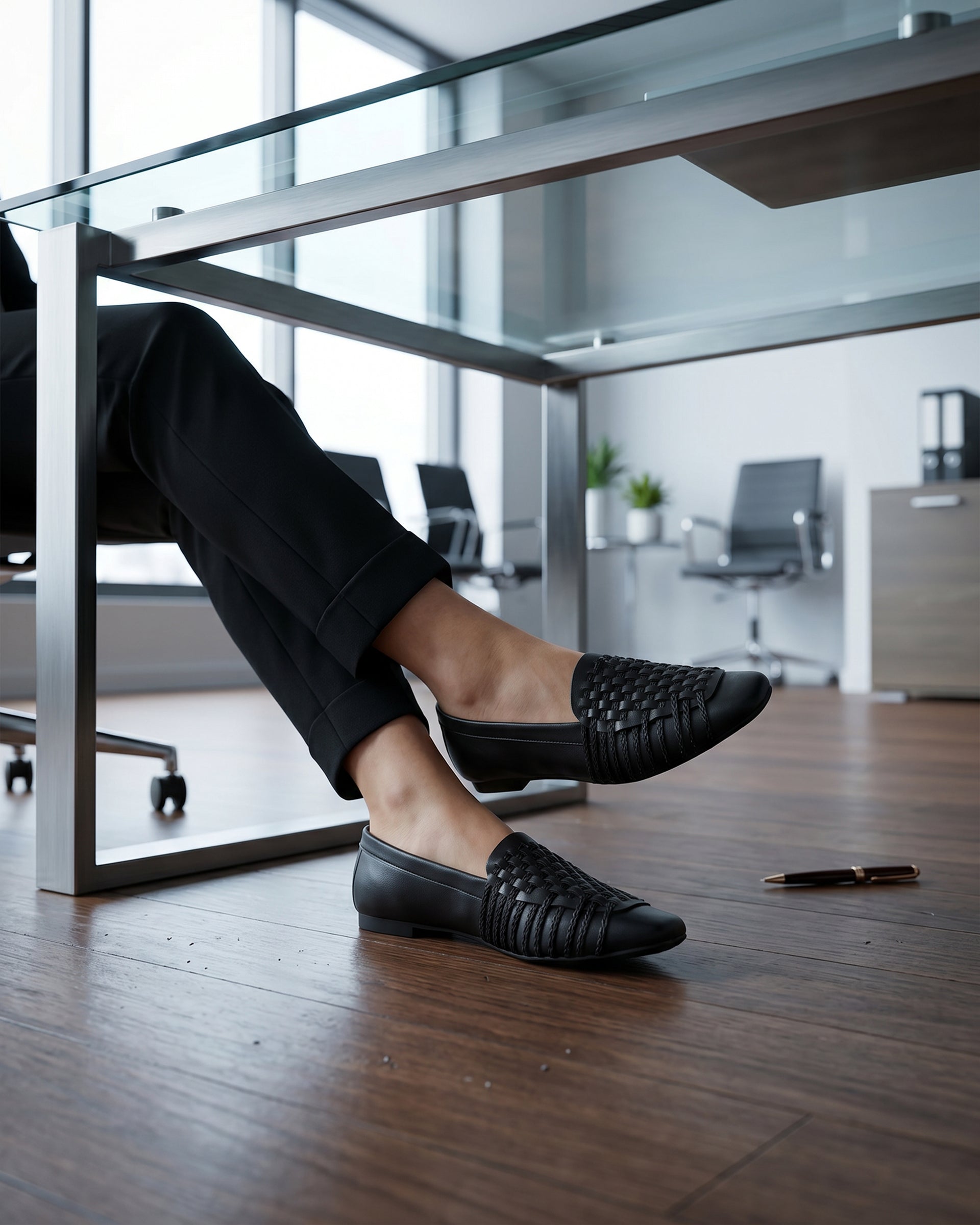 The Romy Woven Loafer - Black faux leather woven slip-on flat 3