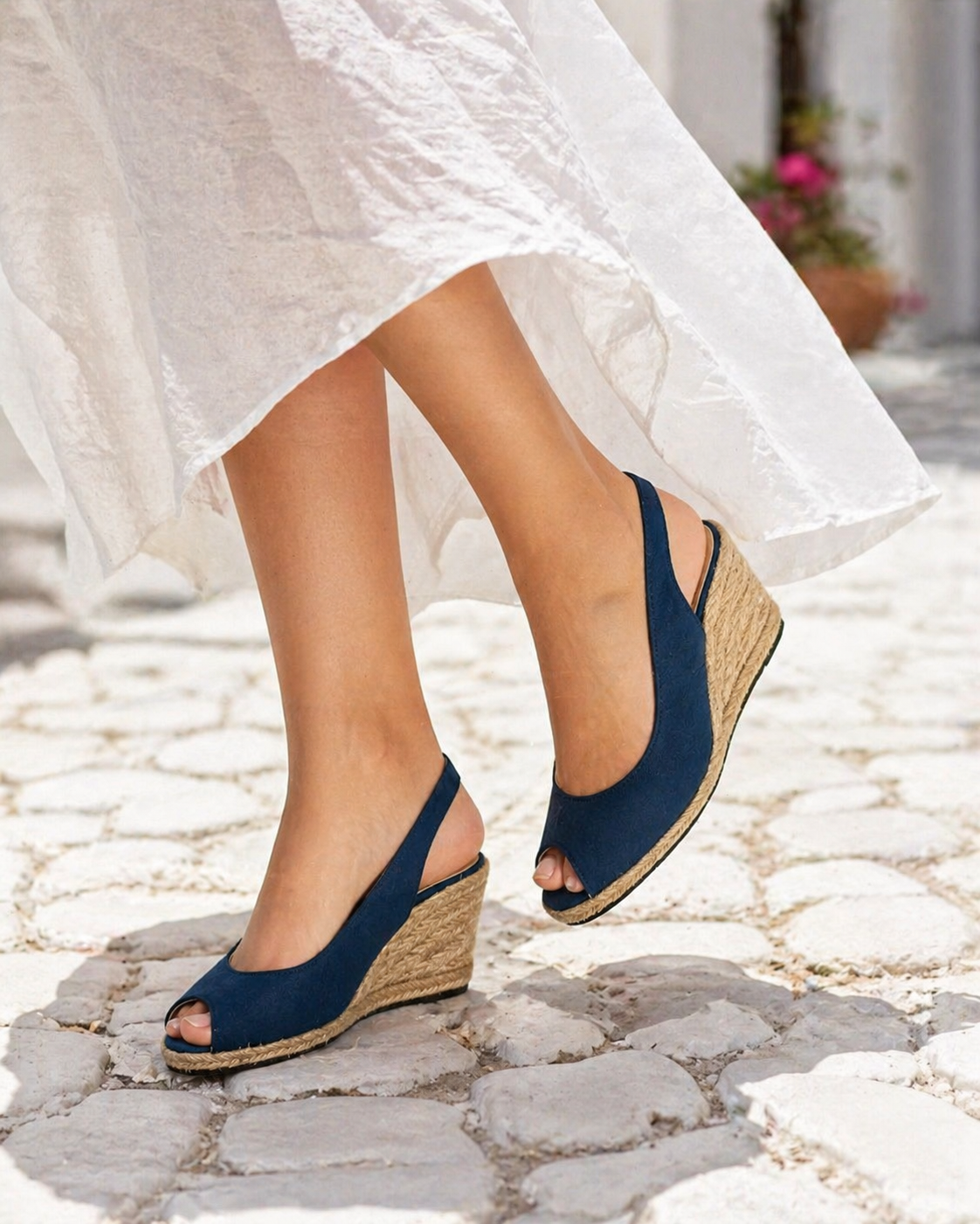 The Kaia Espadrille Wedge - Navy Blue - faux suede slingback espadrille wedge 4