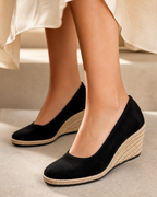 The Mara Wedge - Black faux suede espadrille heel in Black - product view 1
