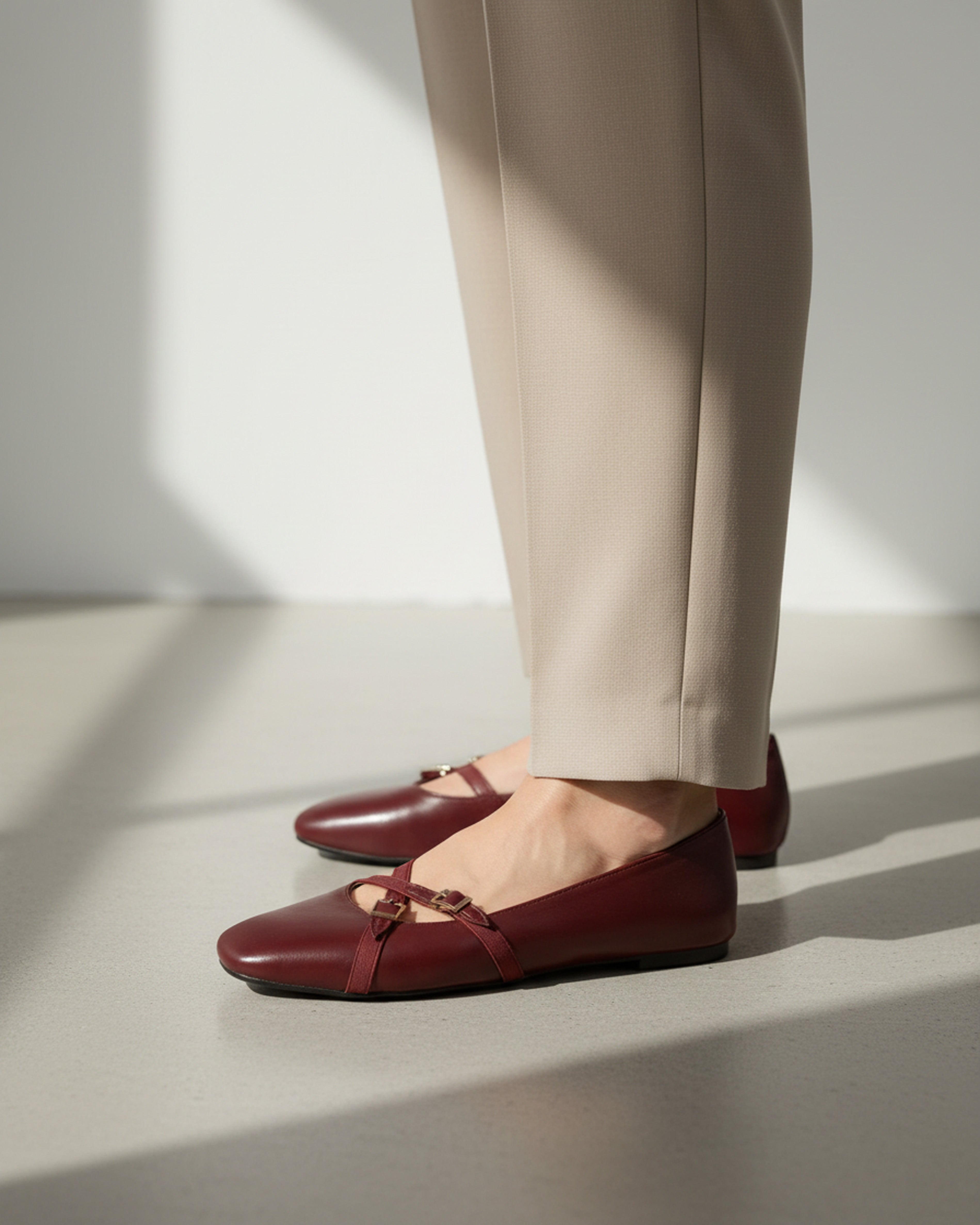 The Bianca Buckle Flat - Burgundy