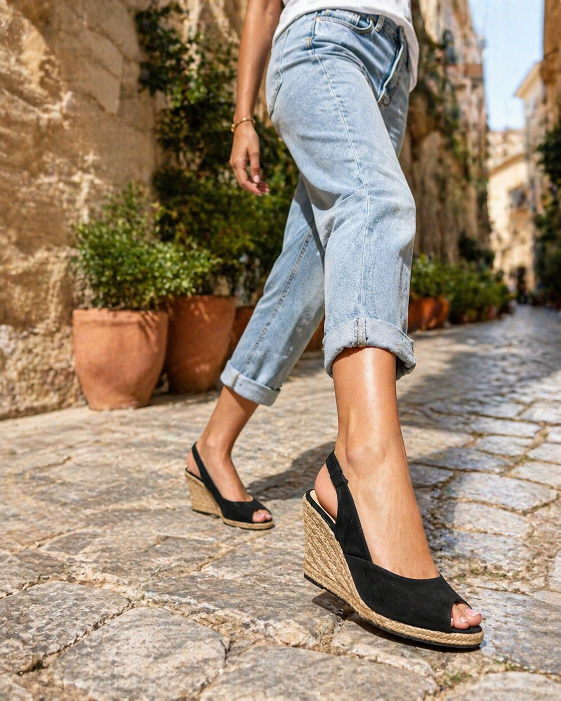 The Kaia Espadrille Wedge - Black - faux suede slingback espadrille wedge 2