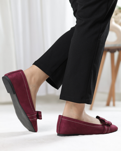 Burgundy Velour Bow Flats