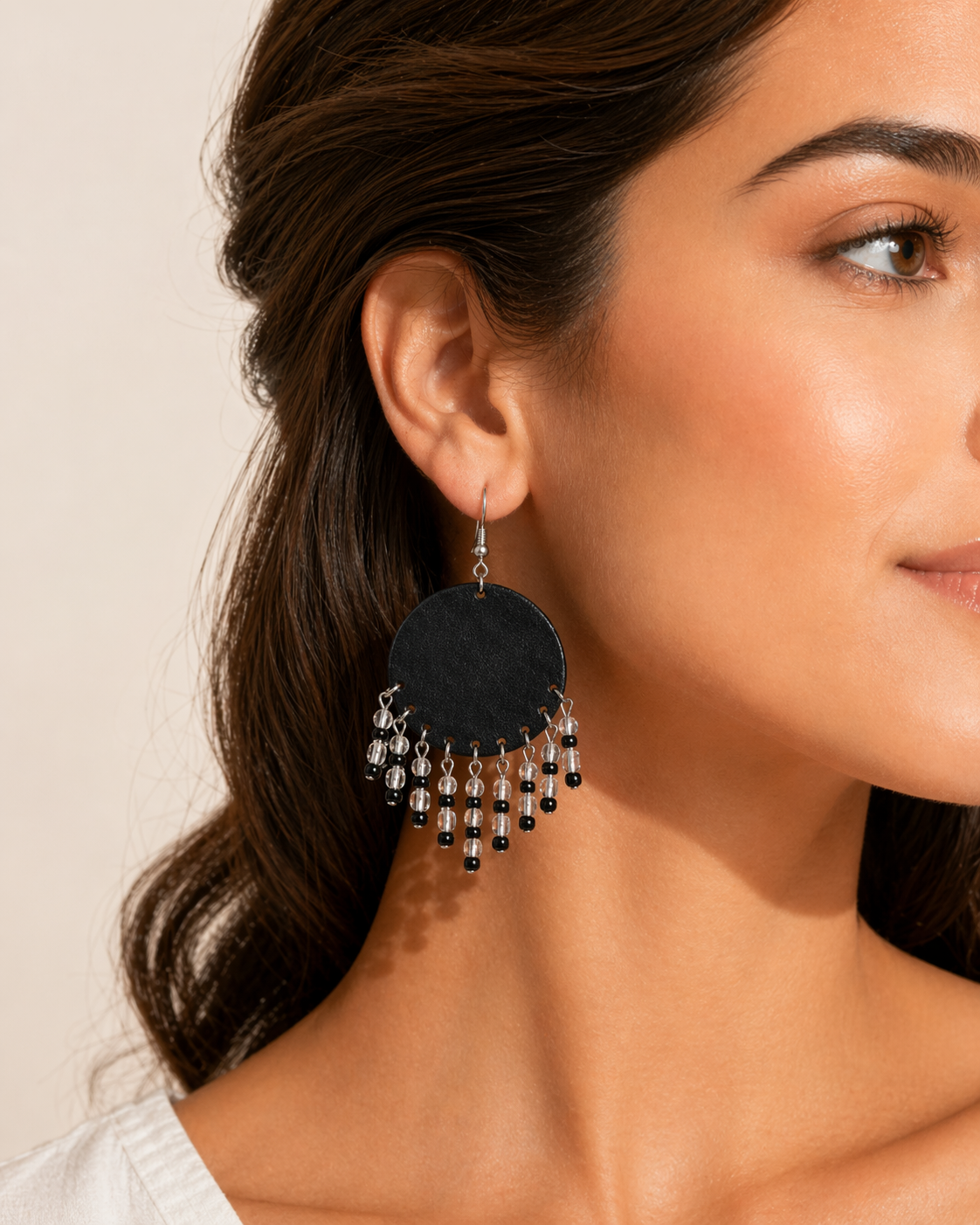 The Zaya Leather Fringe Earrings black leather silver-tone dangle fringe earrings 4
