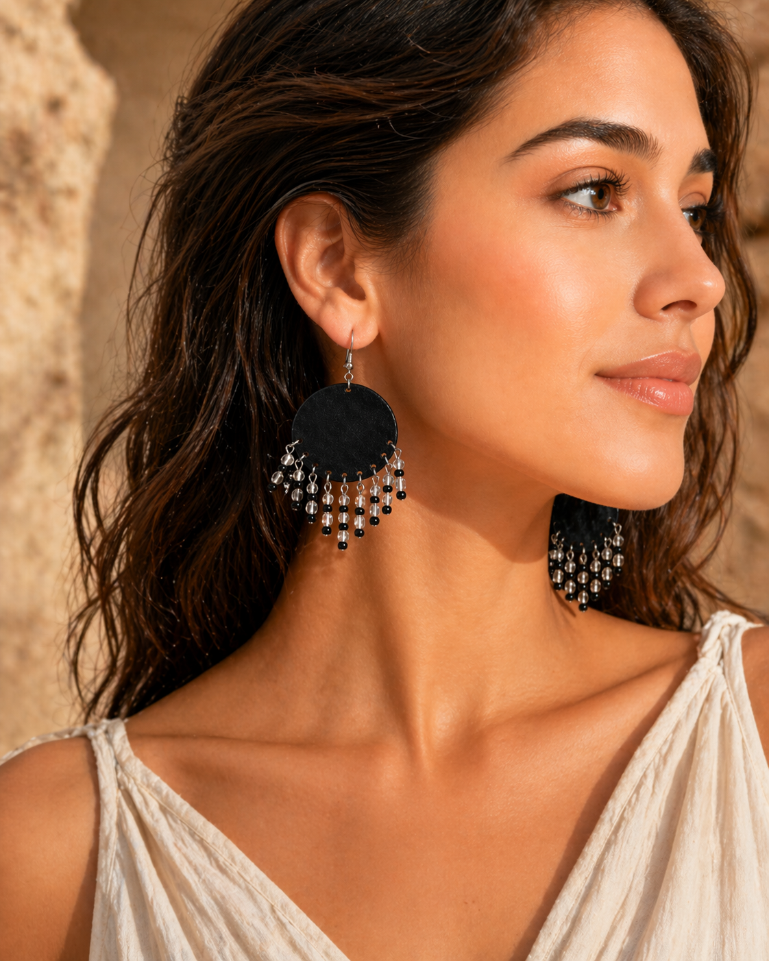 The Zaya Leather Fringe Earrings black leather silver-tone dangle fringe earrings 1