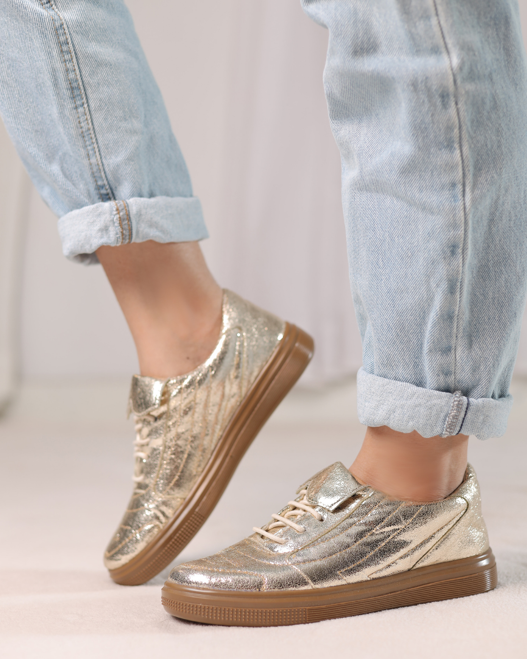 Aurora Gold Luxe Sneakers metallic gold low-top lace-up sneakers 4