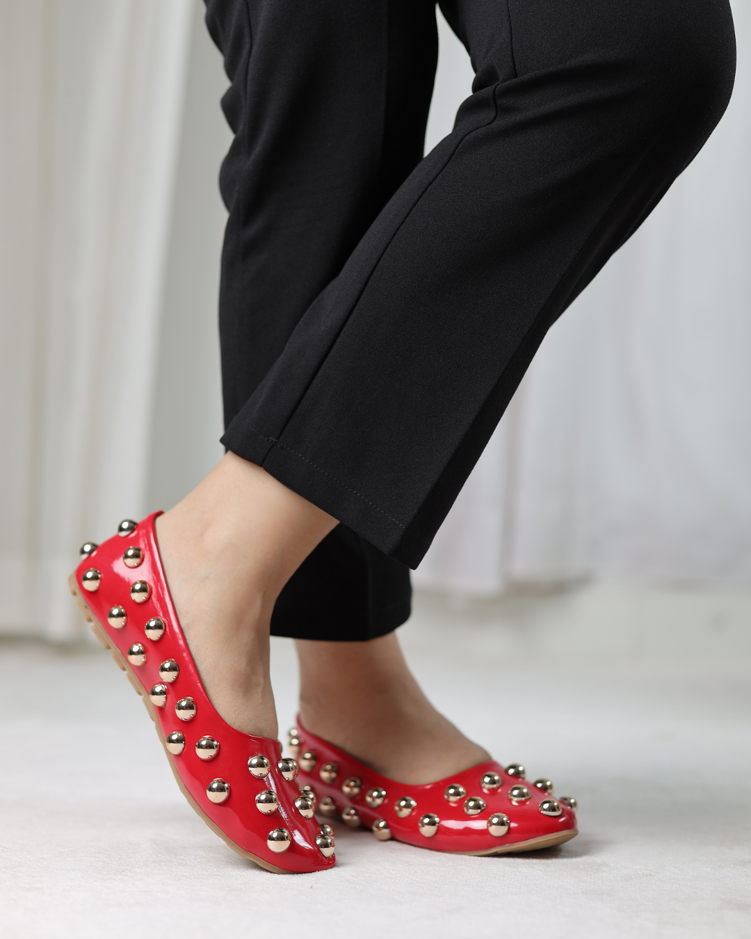 Studded Rebel Flats red patent flats with metallic studs - product view 4