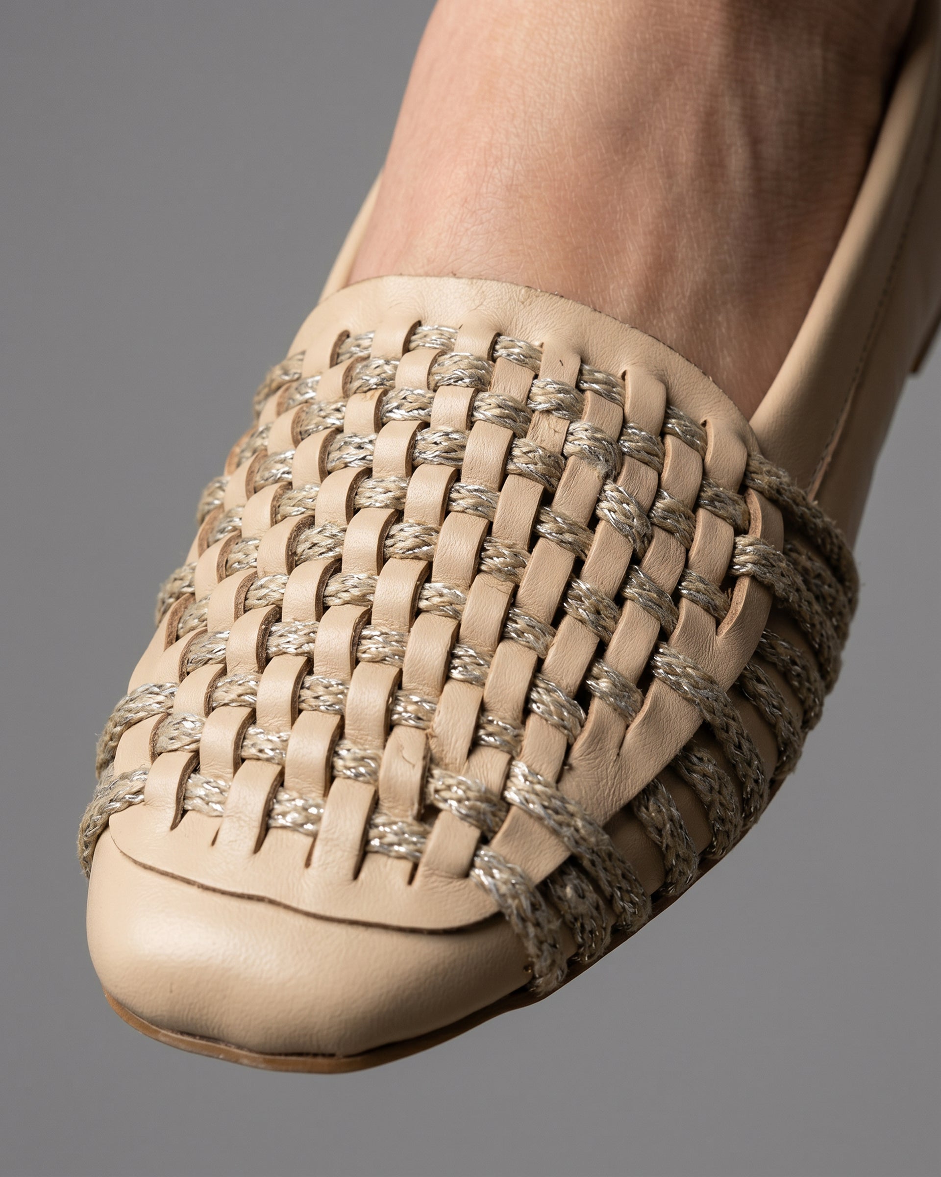 The Romy Woven Loafer - Beige faux leather woven slip-on flat 3