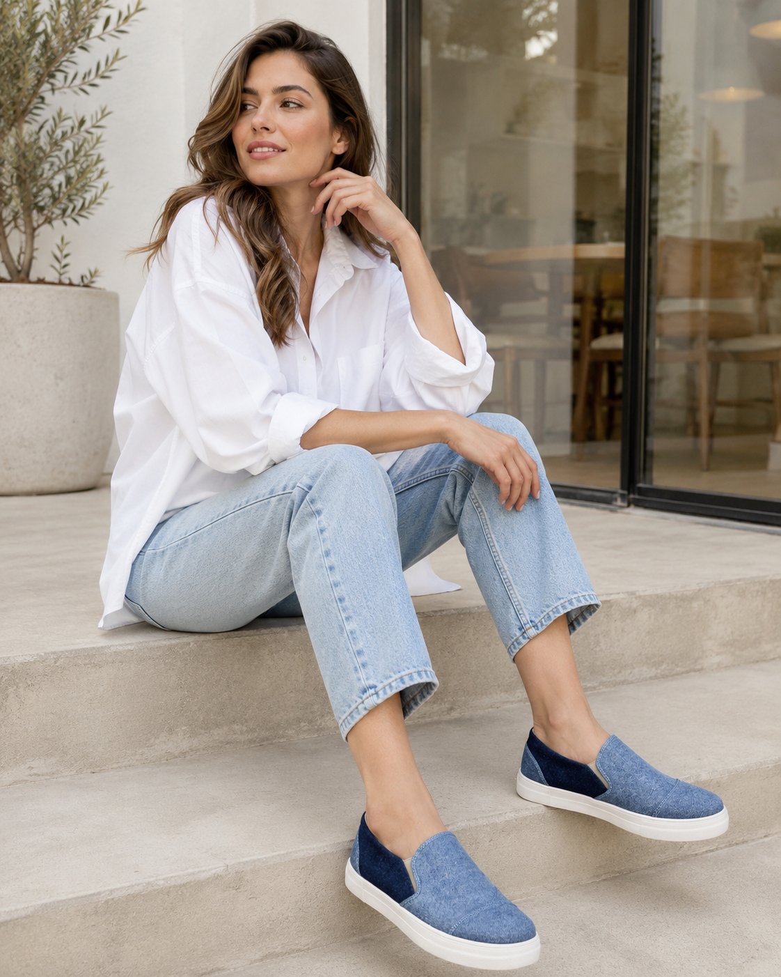 Indigo Slip-On women's blue denim canvas low-top slip-on sneakers - product view 4