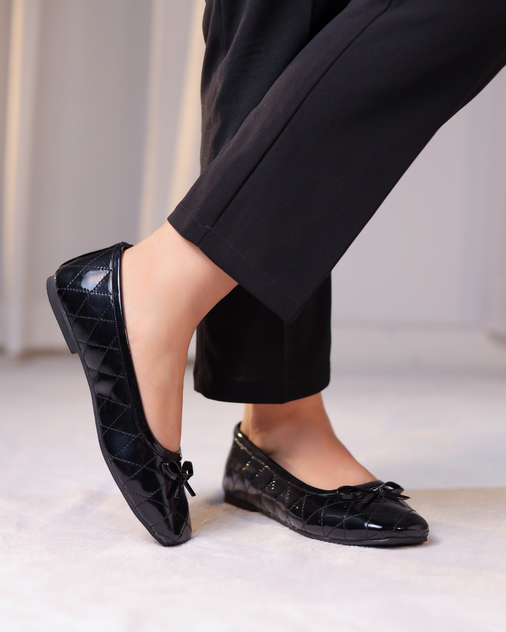 Charm Quilt Flat Black quilted bow ballet flats - product view 6